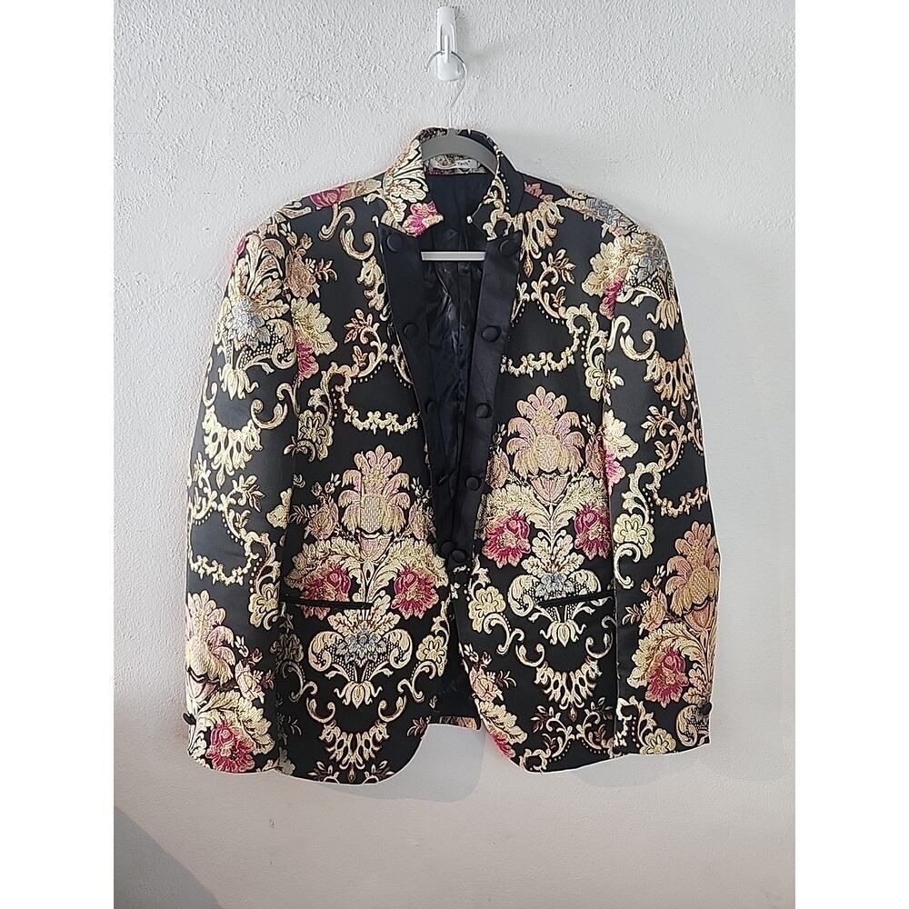 GIOVANNI TESTI Size 46 Sequin Shimmer Embroidered Pink Black Gold Blazer